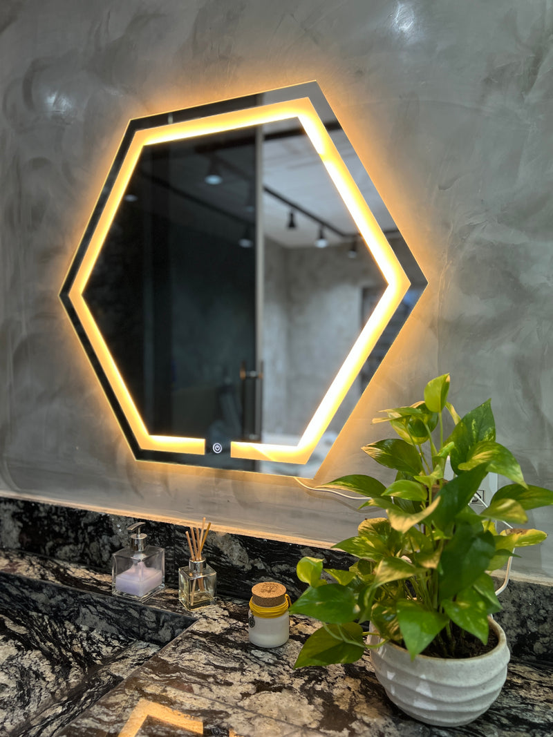 Espelho Hexagonal LED Jateado