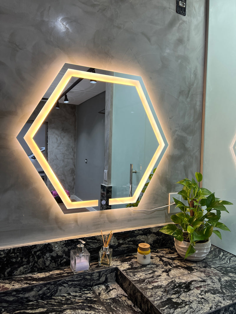 Espelho Hexagonal LED Jateado